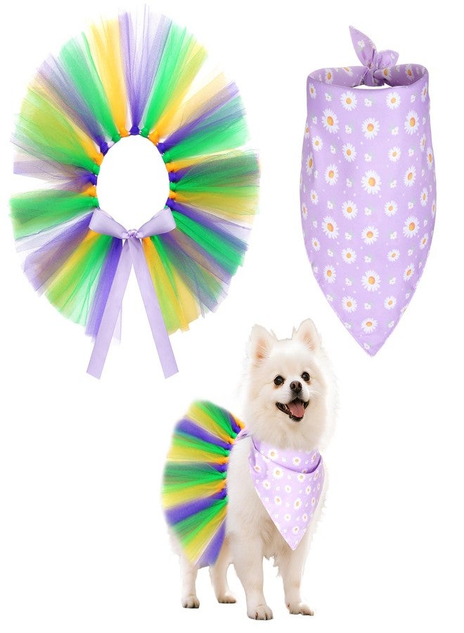 Fengek 2pcs Mardi Gras Dog Costume Set, Mardi Gras Dog Outfit with Tutu Skirt and Bandana for Carnival Celebrations - Image 1